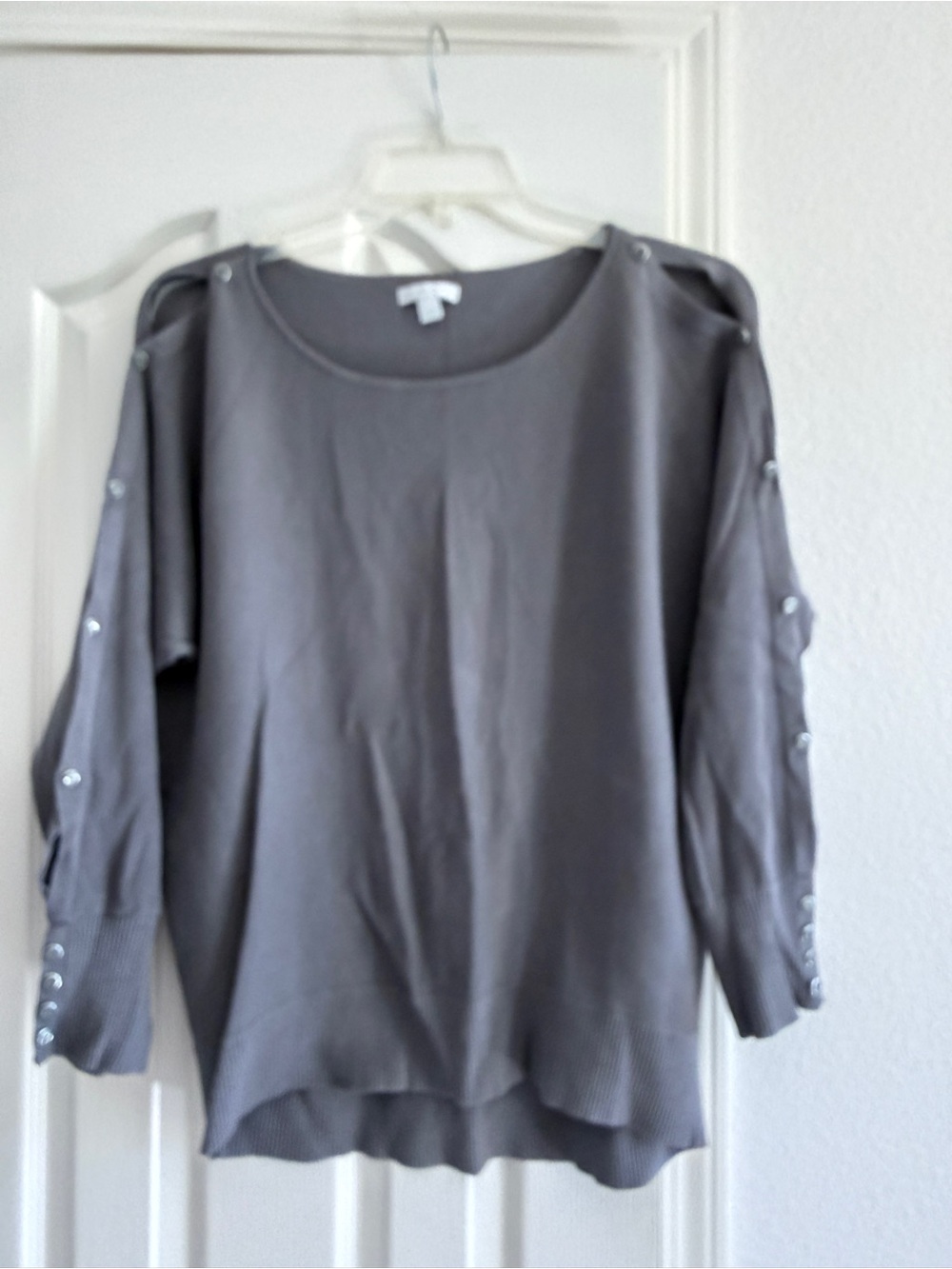 New York & Company Gray Button-Accent Pullover Sweater